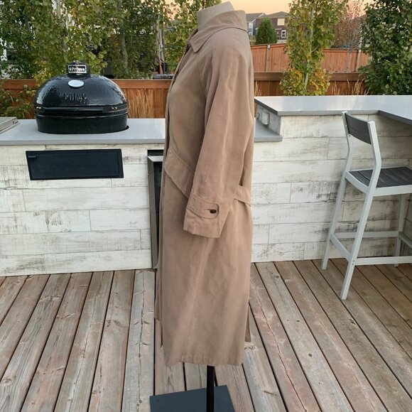 Vintage 80s 90s Trench Coat Overcoat Khaki Tan Long Classic Raincoat - Picture 4 of 16